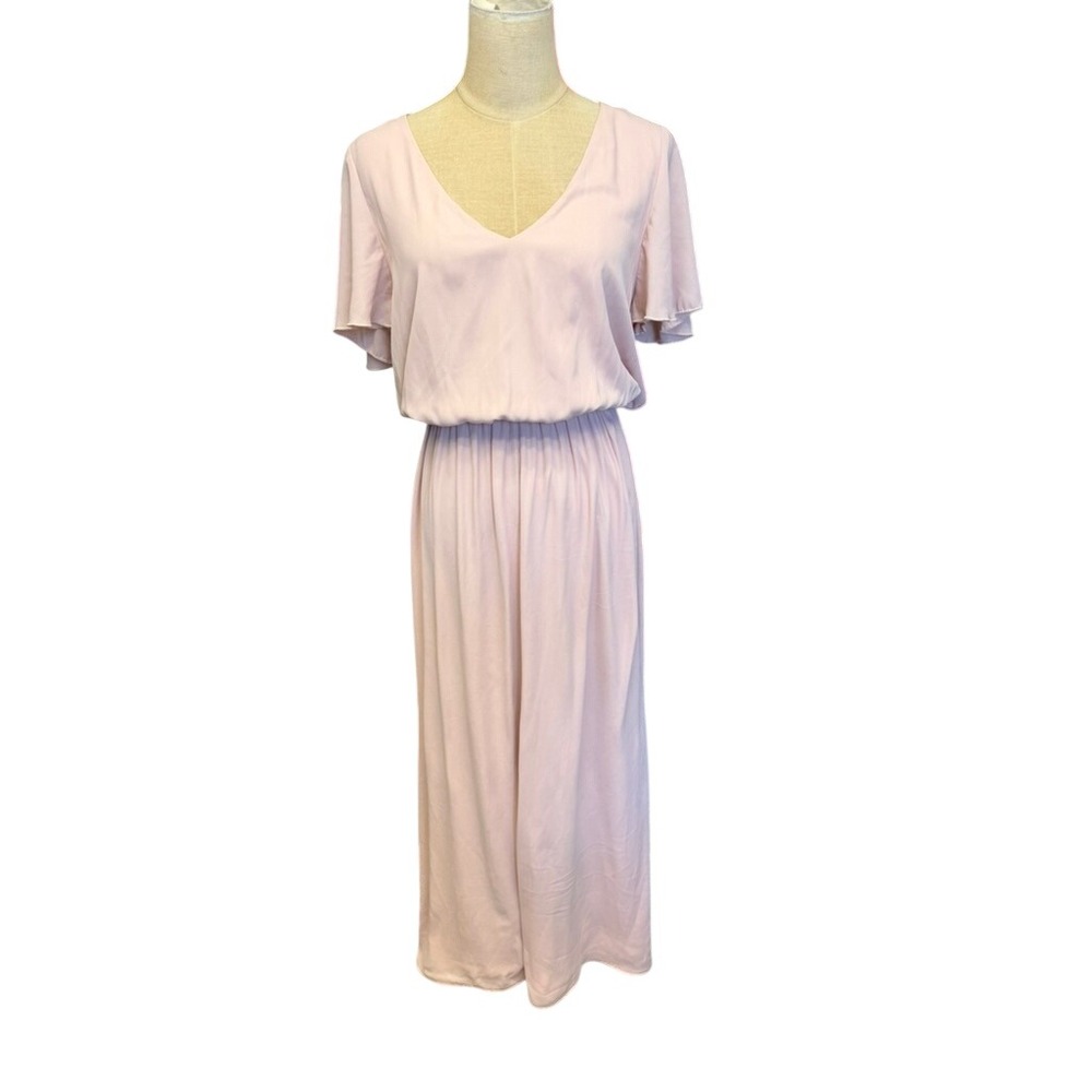 "Show Me Your Mumu" Blush Pink Flutter Sleeve V-Neck Elastic‎ Waist Maxi Dress L